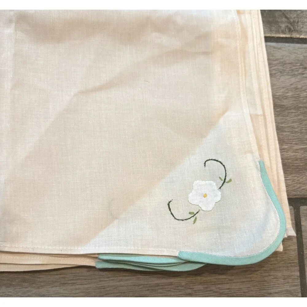 Vintage Linen Applique Floral Napkins Set of 12 Hand Stitched